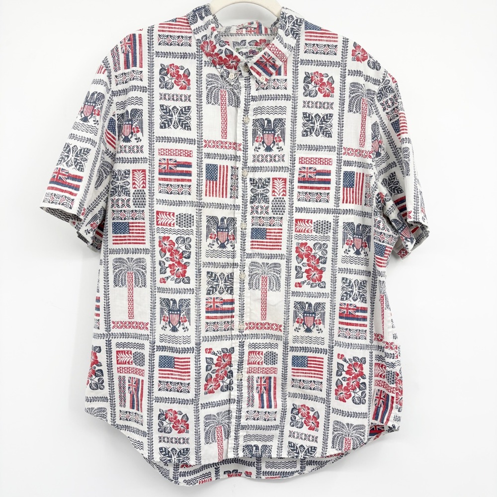 Reyn Spooner Mens Summer Commemorative Patriotic Americana Aloha Shirt Size XL